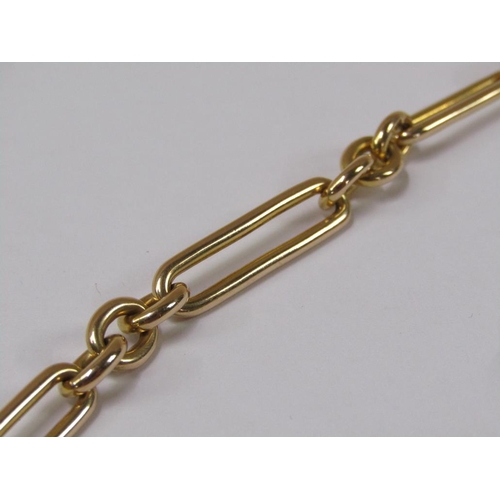 1272 - 15ct GOLD TROMBONE NECKLACE WITH ATTACHED 9ct T BAR AND DOG CLIPS 61.6g OVERALL