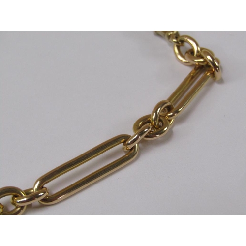 1272 - 15ct GOLD TROMBONE NECKLACE WITH ATTACHED 9ct T BAR AND DOG CLIPS 61.6g OVERALL