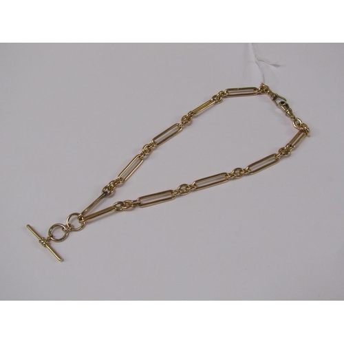 1272 - 15ct GOLD TROMBONE NECKLACE WITH ATTACHED 9ct T BAR AND DOG CLIPS 61.6g OVERALL