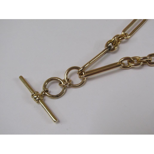 1272 - 15ct GOLD TROMBONE NECKLACE WITH ATTACHED 9ct T BAR AND DOG CLIPS 61.6g OVERALL