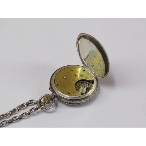 1285 - VICTORIAN SILVER LADIES FOB WATCH AND ACCOMPANYING CHAIN