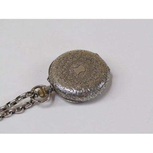 1285 - VICTORIAN SILVER LADIES FOB WATCH AND ACCOMPANYING CHAIN