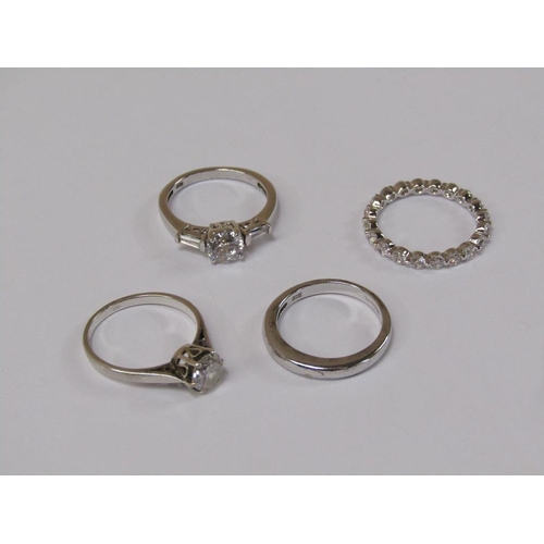 1287 - BOX INC. FOUR STONE SET SILVER RINGS AND A SILVER PENDANT AND CHAIN