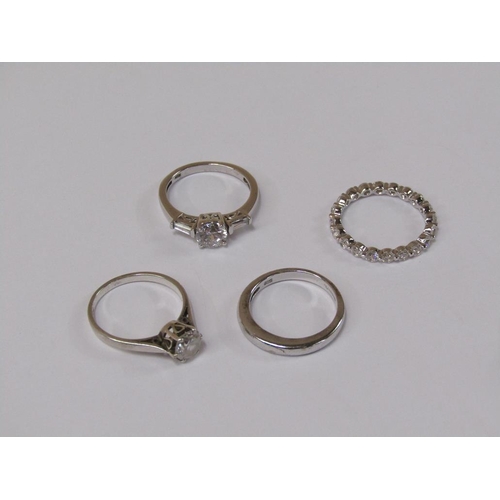 1287 - BOX INC. FOUR STONE SET SILVER RINGS AND A SILVER PENDANT AND CHAIN