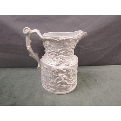 1629 - 19c VICTORIAN MASONS RELIEF MOULDED JUG, 22cms H