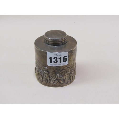 1316 - SILVER EMBOSSED TEA CANISTER