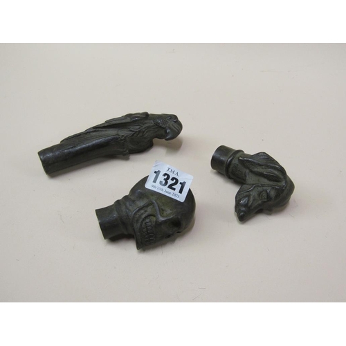 1321 - THREE REPRODUCTION BRONZE STICK HANDLES