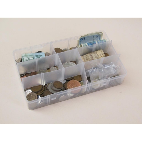 1329 - BOX OF MIXED COINS AND BANKNOTES