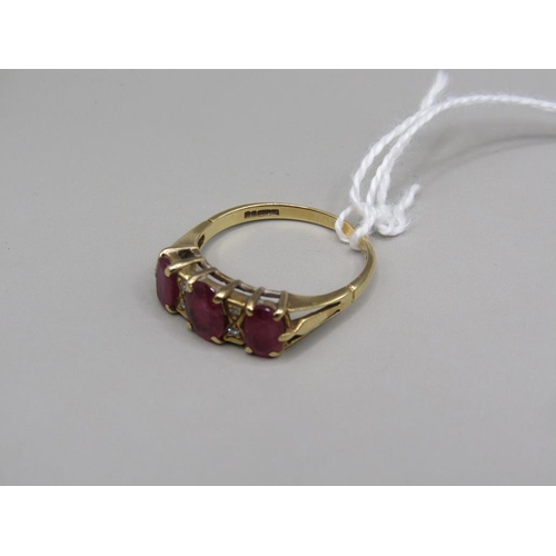 1343 - 18ct GOLD RUBY AND DIAMOND RING SIZE O