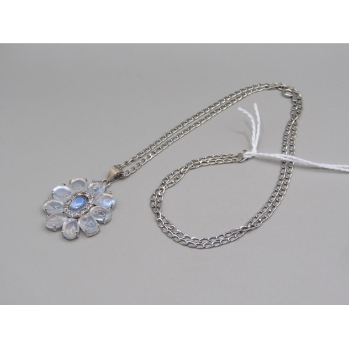 1433 - 18ct MOONSTONE DIAMOND NECKLACE ON A 9ct CHAIN