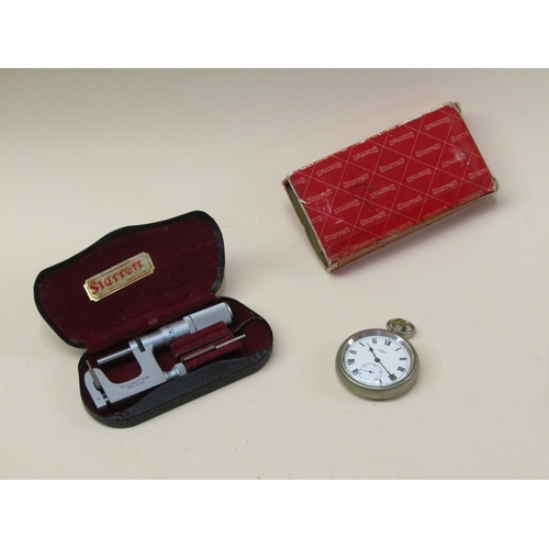 1446 - KAY STANDARD LEVER POCKET WATCH AND A STARRETT MICROMETER