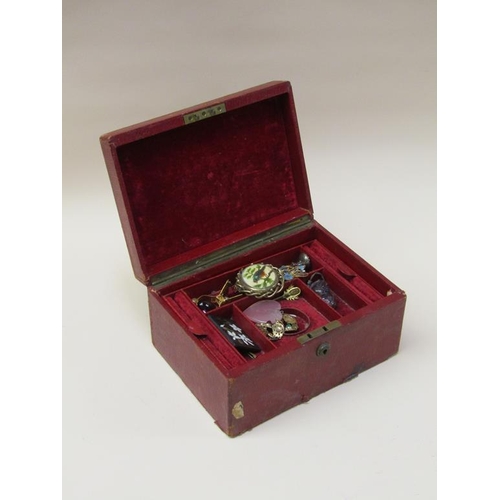 1472 - RED LEATHER JEWEL BOX AND CONTENTS