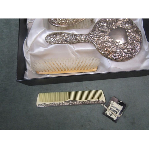 1511 - FOUR PIECE DRESSING TABLE SET COMPRISING MIRROR, TWO BRUSHES & A COMB