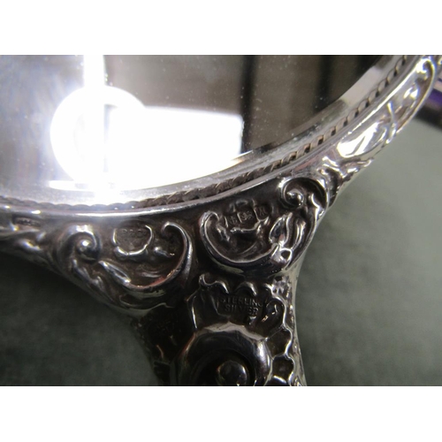 1526 - SILVER BACKED HAND MIRROR AND BRUSH; BOX OF TWO BERRY SPOONS