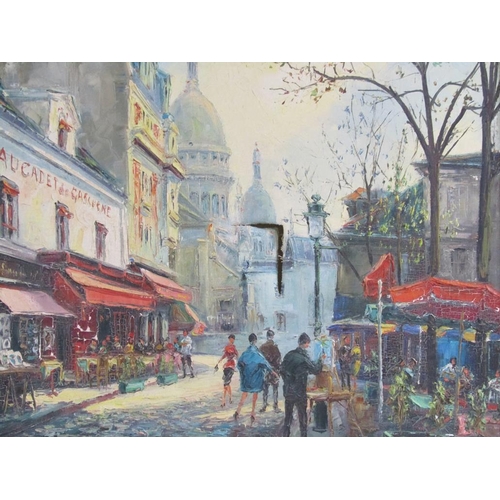 381 - FRAMED OIL ON CANVAS OF A PARISIAN STREET SCENE (A/F)