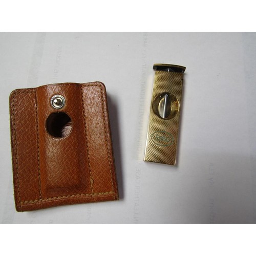 1294 - GILT METAL CIGAR CUTTER IN LEATHER CASE, VICTORIAN ENAMEL PENDANT, WATCH KEY, BAR BROOCH, EXCELSIOR ... 