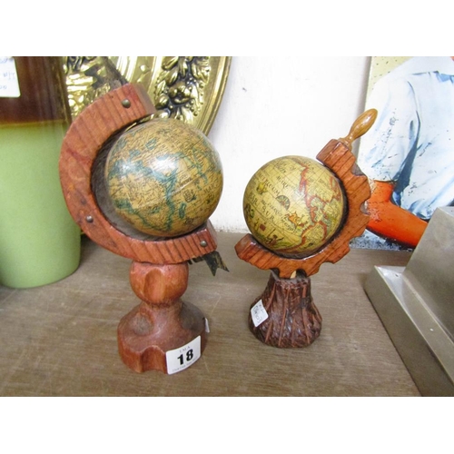 18 - TWO GLOBES ON WOODEN STANDS