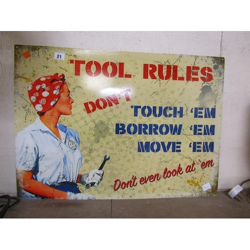 21 - REPRO TIN TOOLS RULES SIGN