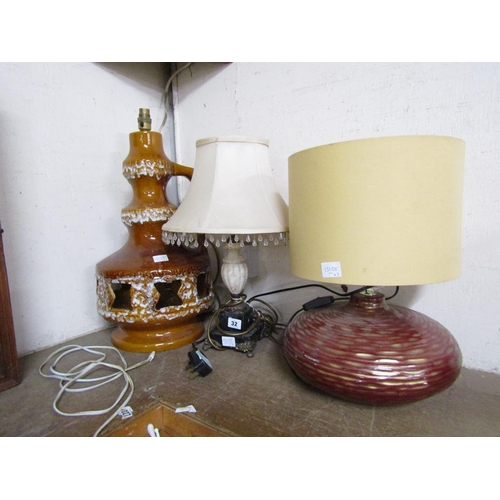 32 - WEST GERMAN ART POTTERY LAMPS; TWO OTHERS