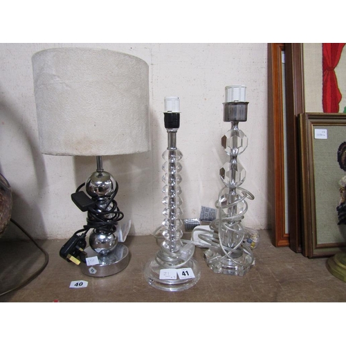 41 - TWO LUCITE LAMPS; ONE CHROMIUM