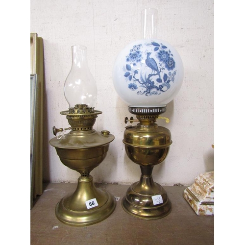 56 - TWO BRASS OIL LAMPS