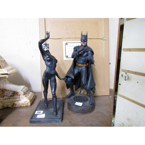 59 - TWO RESIN SUPERHERO FIGURES - BATMAN & CAT WOMAN