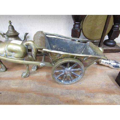 69 - CAST BRASS HORSES - ONE WITH CARRIAGE