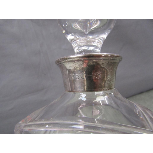 1498 - SILVER NECKED CUT GLASS DECANTER