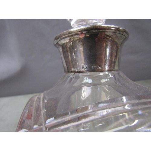 1498 - SILVER NECKED CUT GLASS DECANTER