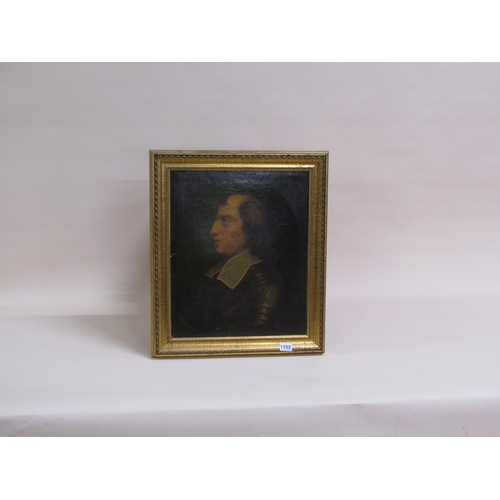 1102 - SIGNED ? - OLIVER CROMWELL, OIL ON CANVAS, FRAMED, 42CM X 34.5CM