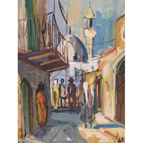 1105 - VAK - PERSIAN STREET, SIGNED OIL ON CANVAS, FRAMED, 42CM X 34CM