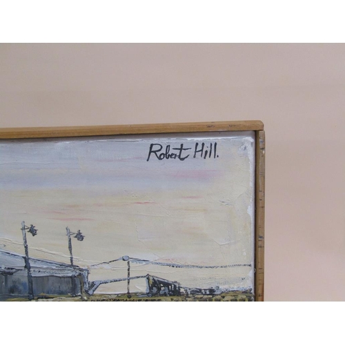 1106 - ROBERT HILL - DERELICT SHIP, YARMOUTH, SIGNED OIL ON CANVAS, FRAMED, 51CM X 76CM