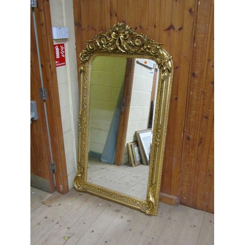 1115 - MID GEORGIAN STYLE GILT WOOD AND STUCCO WALL MIRROR, 158CMX 85CM