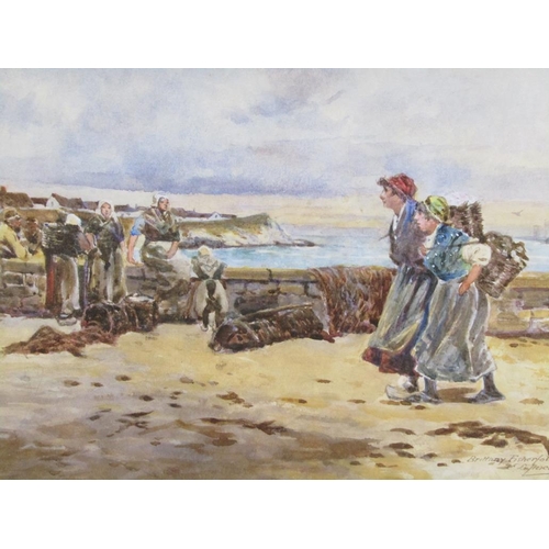 1123 - EDWARD PERCIVAL - BRITTANY FISHERFOLK, WATERCOLOUR, SIGNED, F/G, 18CM X 24CM