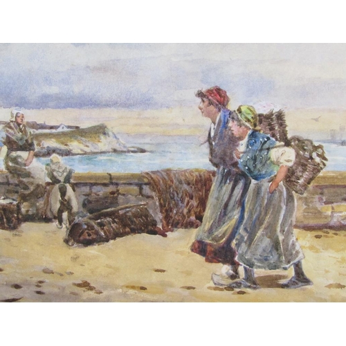 1123 - EDWARD PERCIVAL - BRITTANY FISHERFOLK, WATERCOLOUR, SIGNED, F/G, 18CM X 24CM