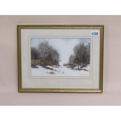 1132 - ANTHONY WALLER - WINTER TIME, SIGNED WATERCOLOUR, F/G, 16CM X 25CM