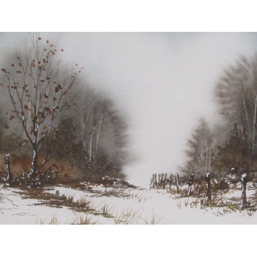 1132 - ANTHONY WALLER - WINTER TIME, SIGNED WATERCOLOUR, F/G, 16CM X 25CM