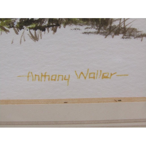 1132 - ANTHONY WALLER - WINTER TIME, SIGNED WATERCOLOUR, F/G, 16CM X 25CM