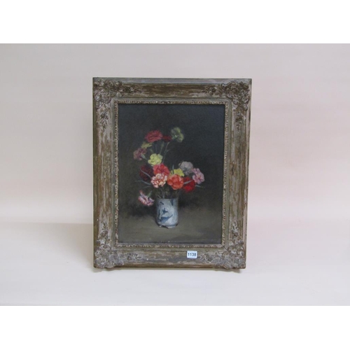 1138 - JOHN GRAY - VASE OF FLOWERS, OIL ON PANEL, FRAMED, 45CM X 33CM