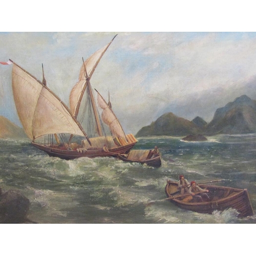 1143 - WILLIAM JOSEPH JULIUS CESARE BOND - UNLOADING CONTINENTAL SAILING VESSEL IN CHOPPY BAY, SIGNED OIL O... 