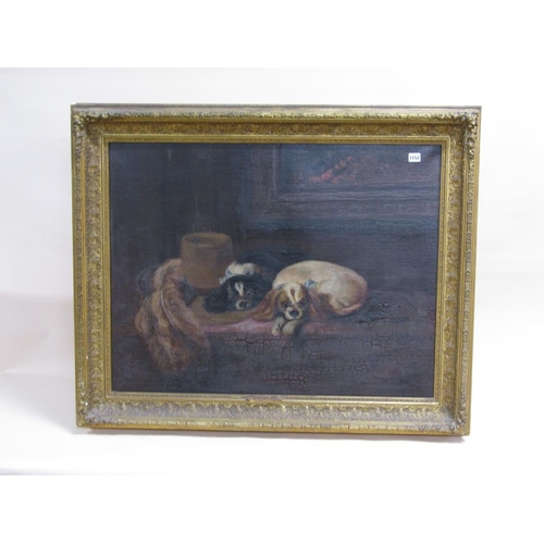 1152 - UNSIGNED 19C - CAVALIERS PETS, OIL ON CANVAS, FRAMED, 70CM X 90CM