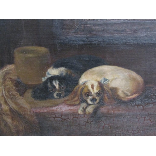 1152 - UNSIGNED 19C - CAVALIERS PETS, OIL ON CANVAS, FRAMED, 70CM X 90CM