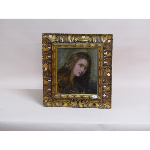 1153 - EARLY 19C PORTRAIT OF A LADY - UNSIGNED OIL ON CANVAS, FRAMED, 34CM X 30CM