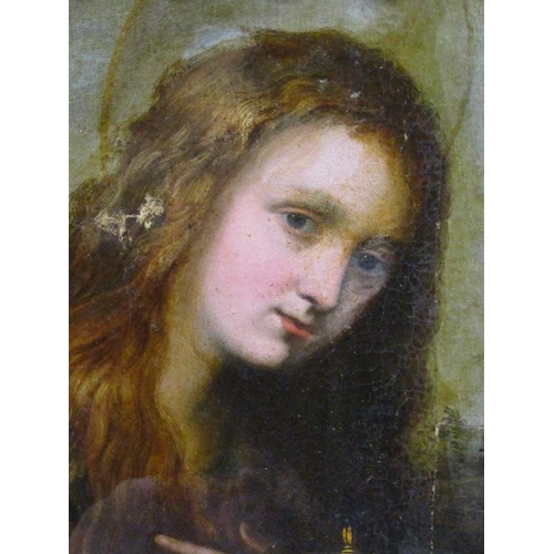 1153 - EARLY 19C PORTRAIT OF A LADY - UNSIGNED OIL ON CANVAS, FRAMED, 34CM X 30CM