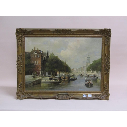 1155 - SIGNED INDISTINCTLY LATE 19C/EARLY 20C  - EUROPEAN CITY RIVERSCAPE, OIL ON CANVAS, FRAMED, 48CVM X 6... 