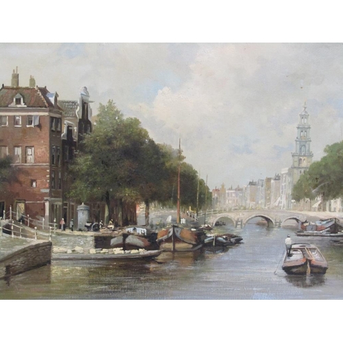 1155 - SIGNED INDISTINCTLY LATE 19C/EARLY 20C  - EUROPEAN CITY RIVERSCAPE, OIL ON CANVAS, FRAMED, 48CVM X 6... 