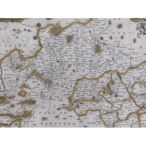 1164 - JOHANNES JANSSONIUS - 17C MAP OF BUCKINGHAMSHIRE & BEDFORDSHIRE, F/G, 40CM X 50CM