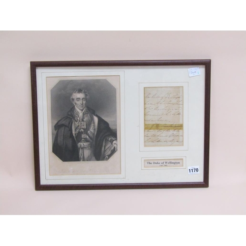 1170 - F/G COLLECTION RELATING TO THE DUKE OF WELLINGTON COMPRISING HADN WRITTEN LETTER TOGETHER WITH A B&W... 