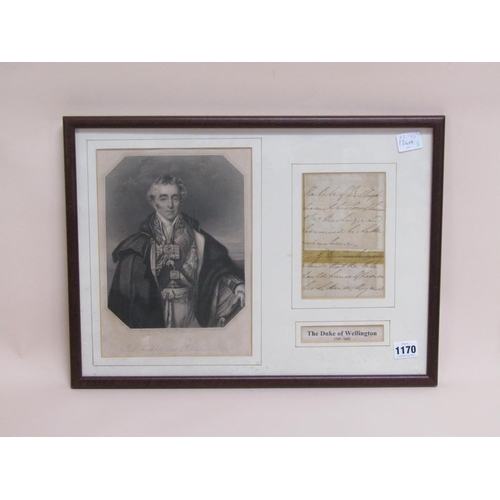 1170 - F/G COLLECTION RELATING TO THE DUKE OF WELLINGTON COMPRISING HADN WRITTEN LETTER TOGETHER WITH A B&W... 