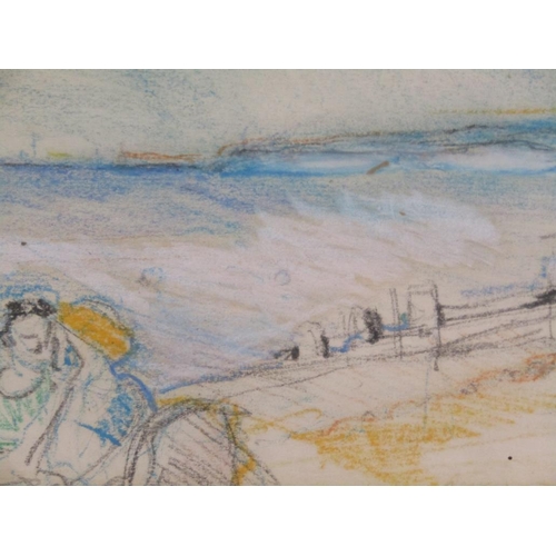 1173 - VIVIEN CHAIKIN-TORTOLANI - SEAFORD SUSSEX, MIXED MEDIA, OIL AND PASTEL, SIGNED, FRAMED, 12CM X 22CM